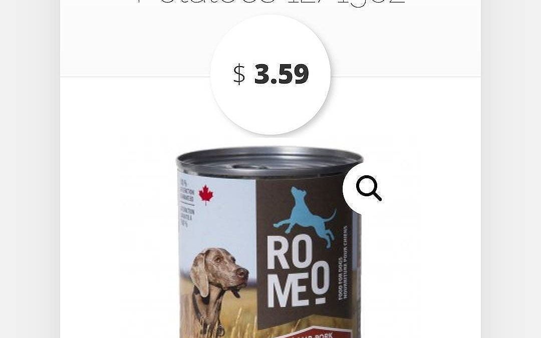 Your pup will love Romeo Lamb-Pork, and Sweet Potato canned food