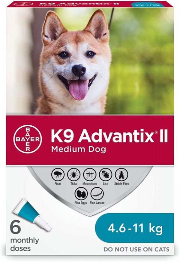 Bayer - K9 Advantix® II Medium Dog Once-A-Month Topical Flea & Tick Treatment - 4.6 to 11 kg - 6 Doses