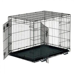 Unleashed - Double Door Dog Crate Epoxy - Black Large 91.4Lx58.4Wx66Hcm (36Lx23Wx26Hin)