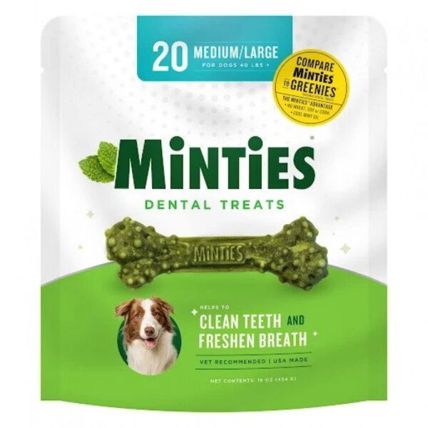 VetIQ - Minties Maximum MINT DENTAL Bones Dog Treat - MD/LG - 453GM (16oz) - 20CT