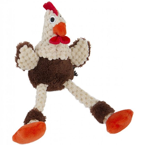 GoDog - Just For Me Skinny Rooster Dog Toy - BROWN - 23CM (9in)