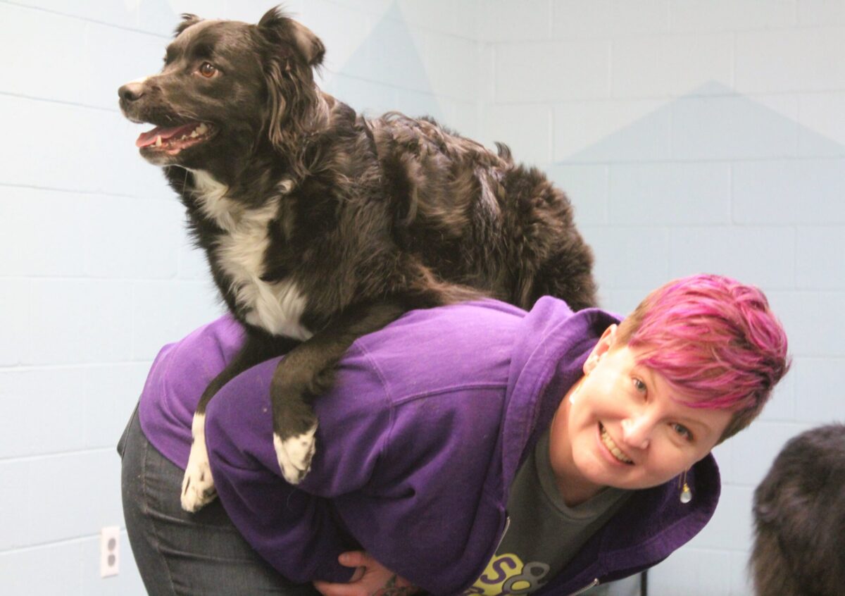 2024-sarah-quill-revup-kirk-verner-cbt. Barks and Recreation in Trail, BC Sarah with Quill on her back :)